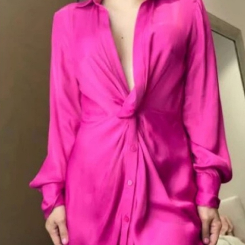 ZARA satin fuchsia short Dress